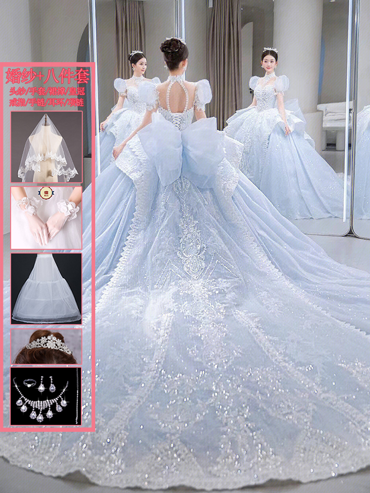  M+Blue trailer wedding dress with eight -piece set   - $12.88 