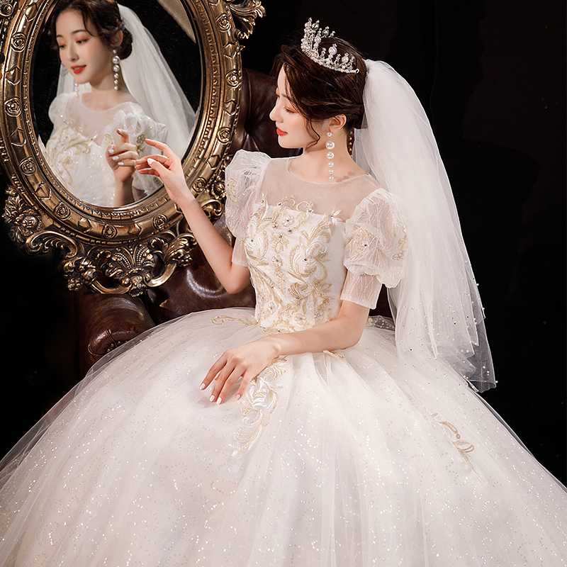 French light wedding dress 2023 new bride's main gauze small high -end texture uniform pregnant woman model covers rough arms female French light wedding dress 2023 new bride's main gauze small high -end texture uniform pregnant woman model covers rough arms female