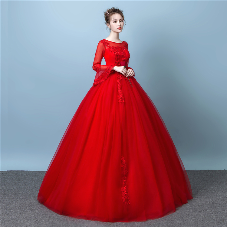 Wedding dress bride 2022 new pregnant women one word shoulder trumpet sleeve wedding princess red wedding dress temperament long sleeve