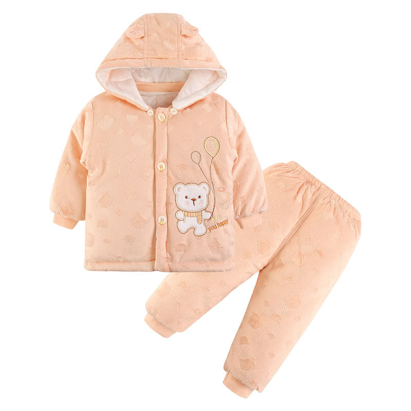 Baby padded jacket suit autumn and winter boys and girls baby padded hooded newborn warm padded jacket 0-1-2 years old
