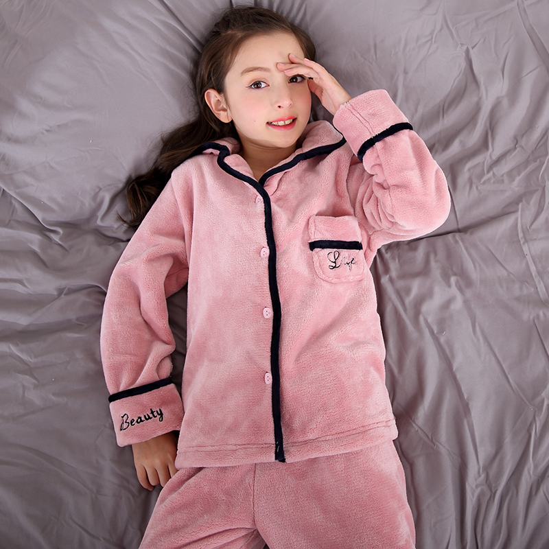 Children's pajamas Girls flannel winter thickened section warm children's little girl Coral velvet princess autumn and winter section