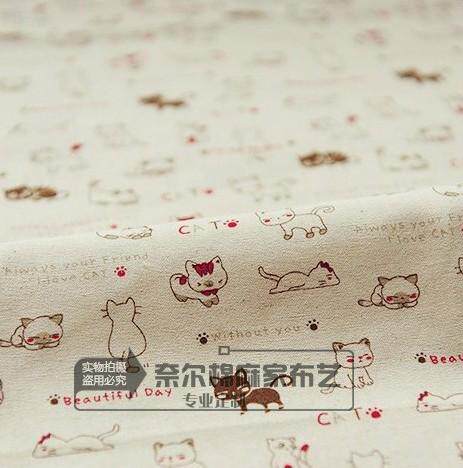 zakka cartoon kitten cotton linen curtains sofa cushions bed goods eco-friendly curtains alternative curtains