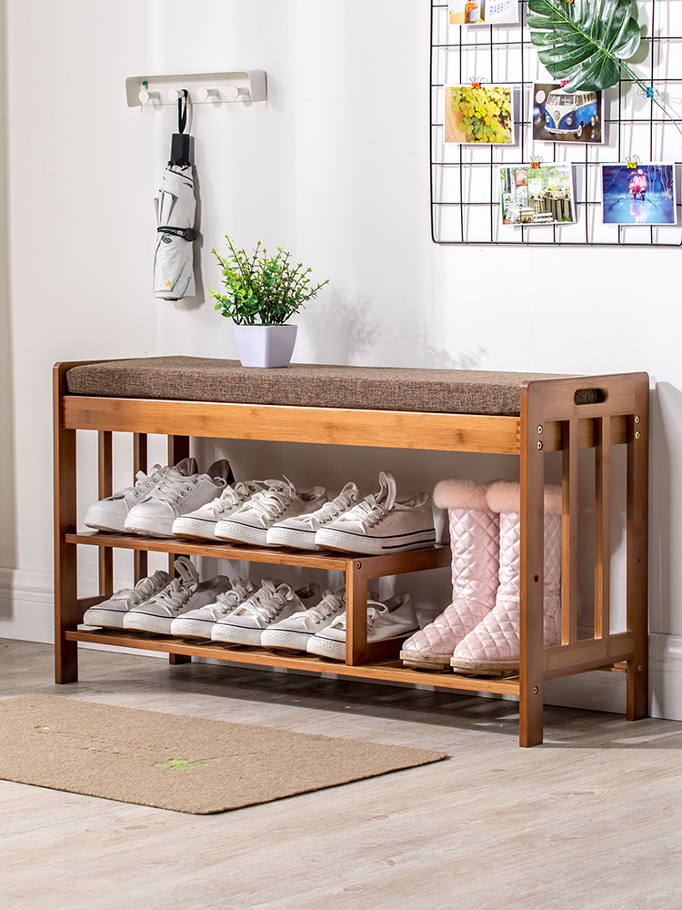 Shoe stool Shoe cabinet Nordic door can sit on the entrance to wear a shoe stool Bamboo solid wood storage stool Shoe rack simple modern shoe stool