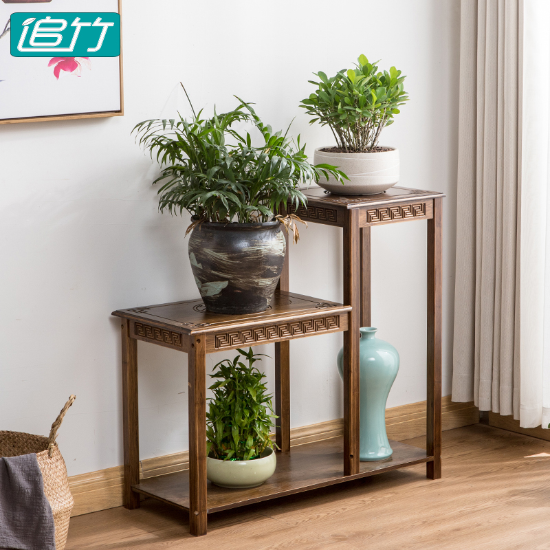 Balcony flower rack New Chinese indoor living room Floor-to-ceiling gold Ge solid wood combination shelf for flower pots