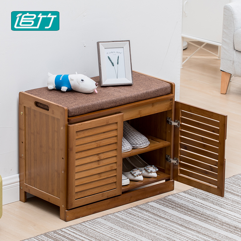 Wear change shoe stool Household door Solid wood entry door can sit soft bag cushion storage bench type shoe rack Small shoe cabinet