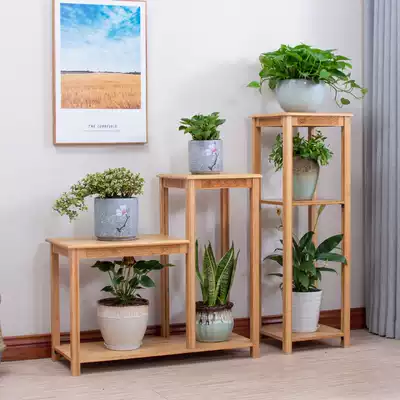 Nanzhu flower stand balcony Chinese style solid wood flower pot living room modern floor-standing household indoor flower table rack
