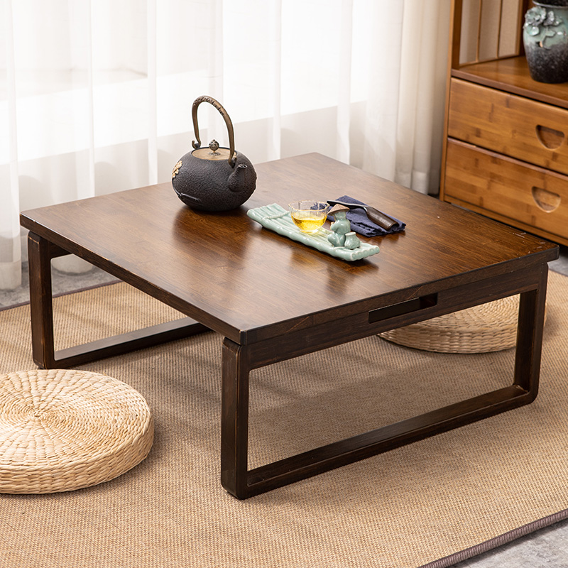 Tatami coffee table balcony Zen tea table Solid wood kang table low table Bay window table small tea table square table sitting Japanese
