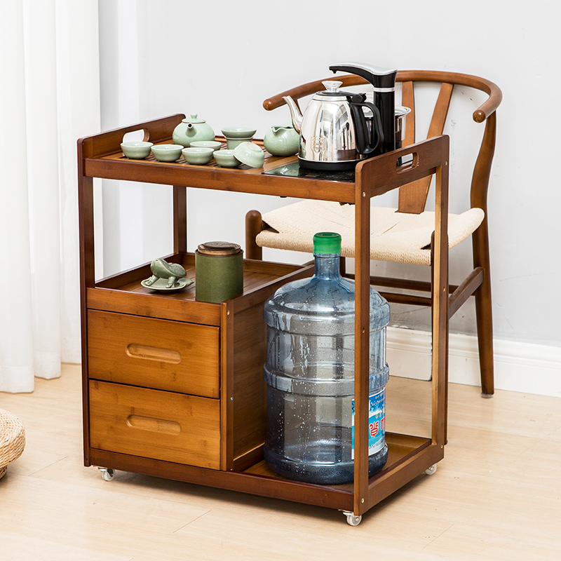 Small Kung Fu tea table balcony tea table family small tea table mobile tea table boiling water tea table small cabinet solid wood tea car