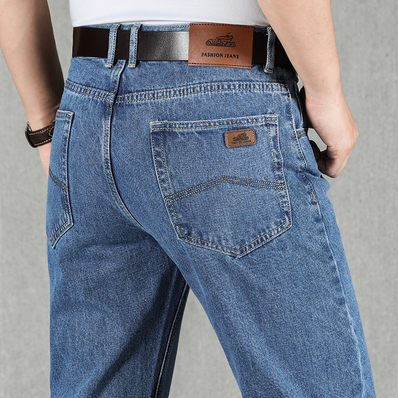 High-End Guangzhou Xintang Pure Cotton Non-Stretch Jeans for Men, Spring and Summer High-Waisted Men's Straight Loose Pants for Middle-Aged and Elderly Men