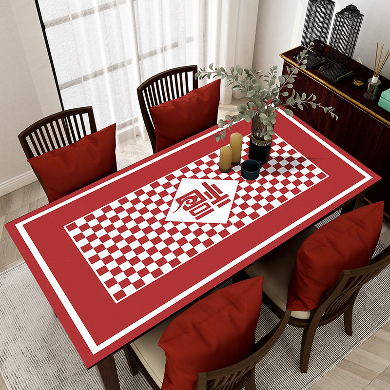 New year Chinese red wedding table cloth waterproof and oil free leather table mat tea table cushion wedding celebration home light lavish