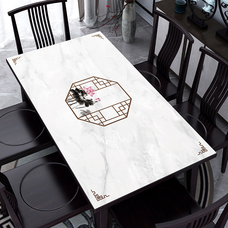 New Chinese leather table cloth waterproof and oil-free PVC anti-burn Chinese wind tea table Table cushions Home rectangle
