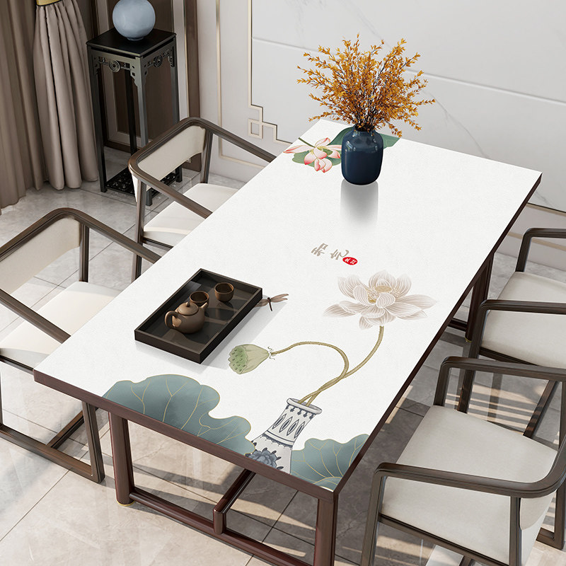 New Chinese leather table cloth anti-oil and oil-proof Chinese wind tea table cushion PVC anti-burn and thick cut