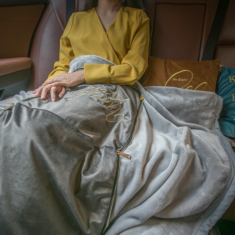 Embroidery Hug Pillow Quilt Double Use Nap Thickened Folded Coral Suede Blanket Son Car On-board Multifunction Back Cushion Leaning Back-Taobao