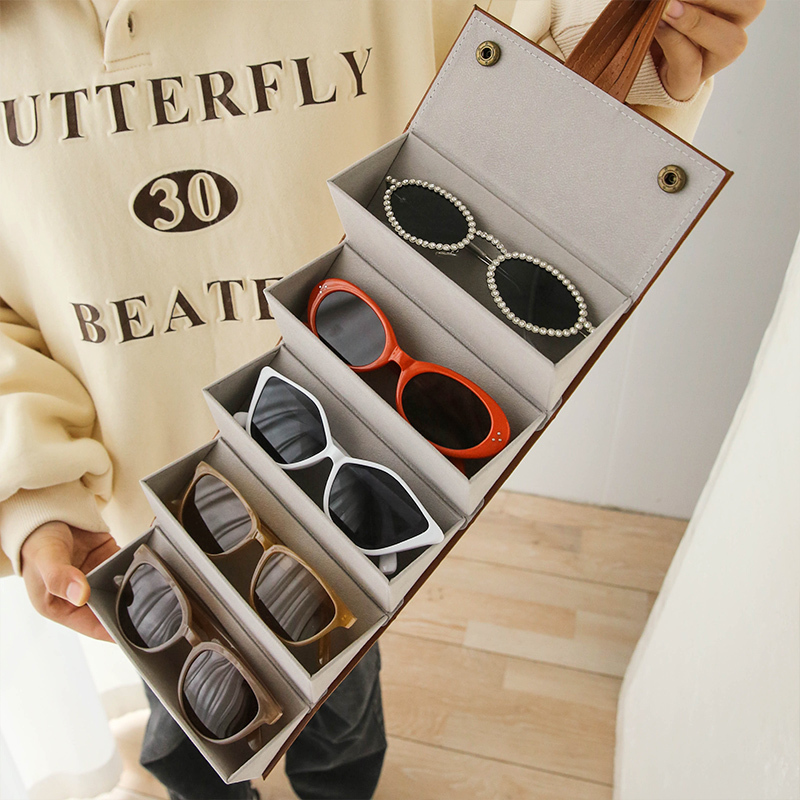 Sunglasses Storage Box, Portable Glasses Bag, Multi-Compartment Foldable Sunglasses Pouch, Women's Pressure-Resistant Large-Capacity Protective Box Storage Bag