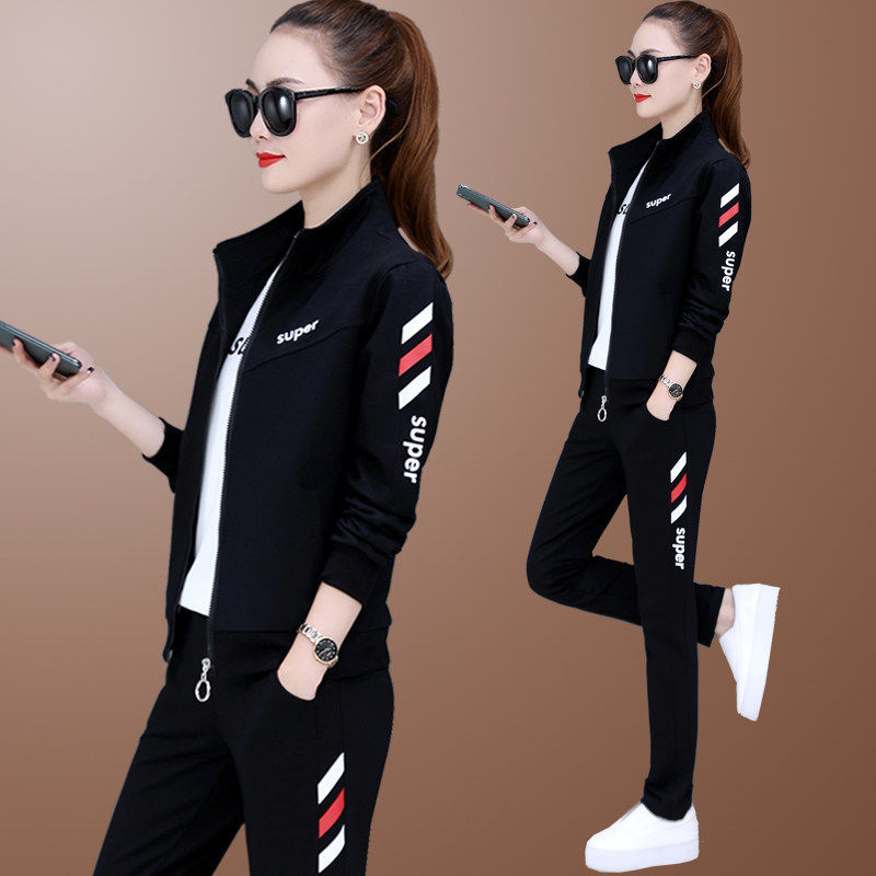 Fashion Western-style casual wear sports suit women's three-piece set 2021 spring and autumn new large size women's running sweater