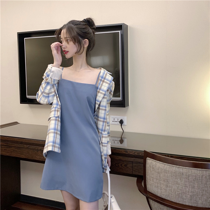 Tide brand 2022 autumn new retro British style loose mid-length version temperament plaid long-sleeved suit jacket women's clothing