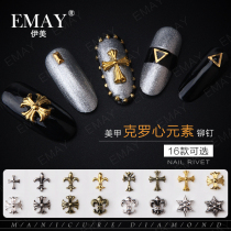 Nail art vintage punk style bronze Crow heart nail metal rivet ornament hexagonal cross chain tassel