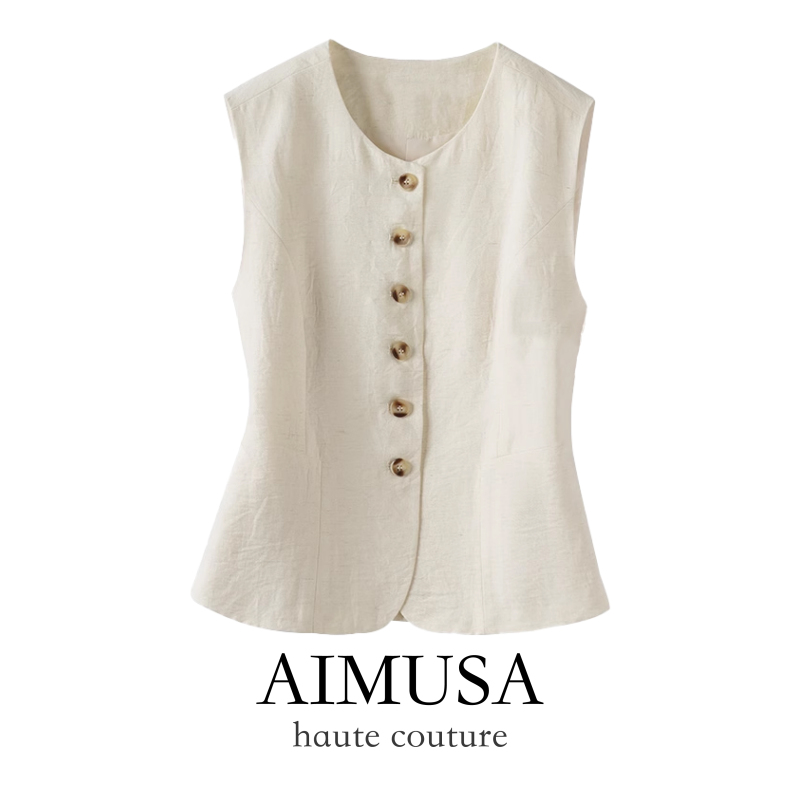 Aimusa 26 Summer Old Money Style Linen Vest Sleeveless Top for Women Aimusa 26 Summer Old Money Style Linen Vest Sleeveless Top for Women
