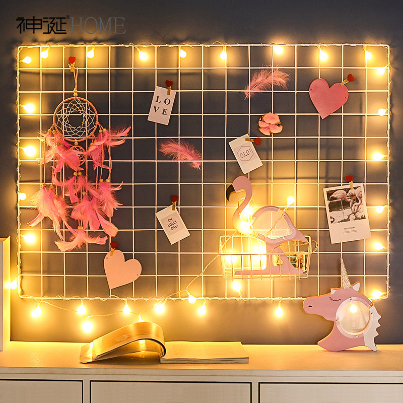 Grid photo wall free of punch ins nets red room arranged decorations photo frame hanging wall iron art grid shelf