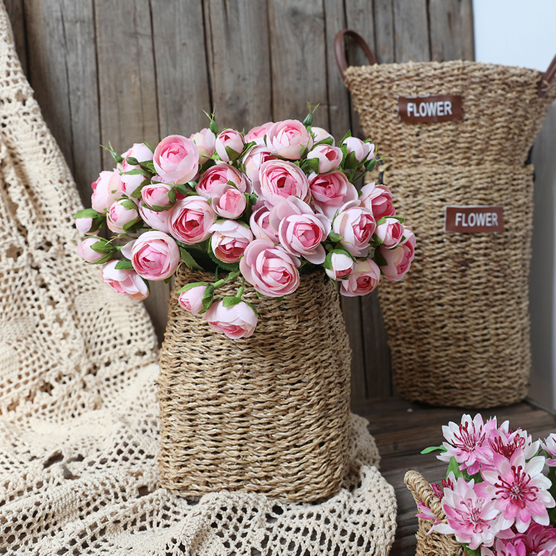 American pastoral handmade rattan flower basket Dry flower vase woven portable flower arrangement flower pot Living room decoration small flower basket