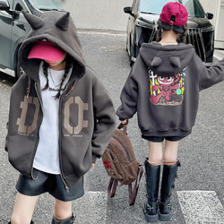 Girls' Hooded Sweatshirt Baseball Jacket 2025 Spring and Autumn New Loose Cartoon Coat Fashionable Trendy Top