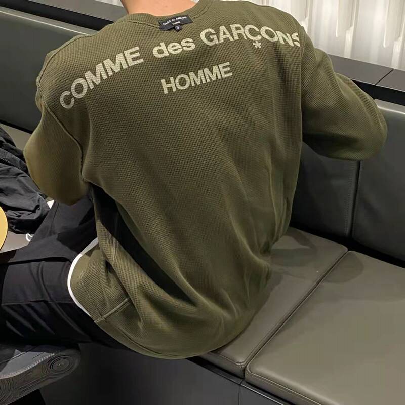 Afan Cdg Vintage Waffle Long-Sleeve Sweatshirt Japanese Retro Pullover Crew Neck Versatile Loose T-Shirt