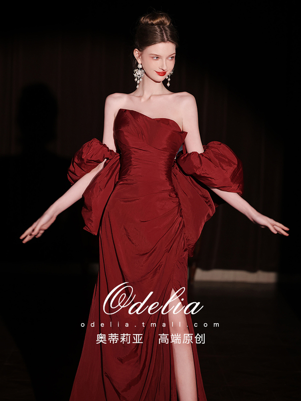 Odelia《Promise》2026 New Style Burgundy Strapless Homecoming Bride's Toast Dress Engagement Dinner Dress Morning Gown