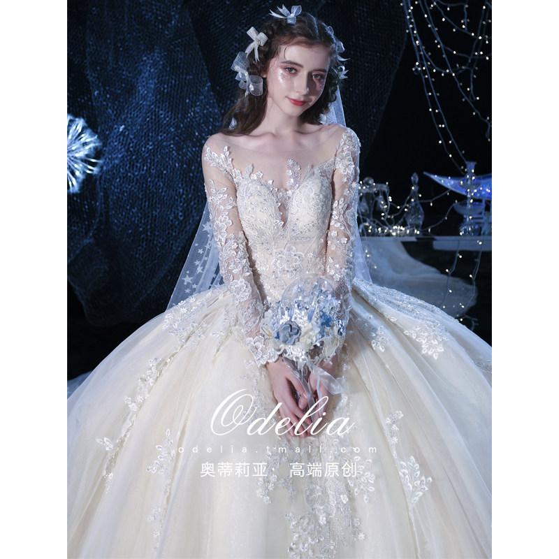 odelia2019 new alice sen fantasy super fairy one shoulder winter tail main wedding dress bride