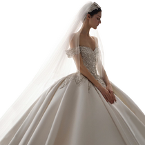 odelia satin wedding dress Grace 2024 one-shoulder new style large tail high-end main wedding dress bride