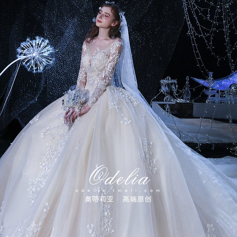 odelia2019 new alice sen fantasy super fairy one shoulder winter tail main wedding dress bride