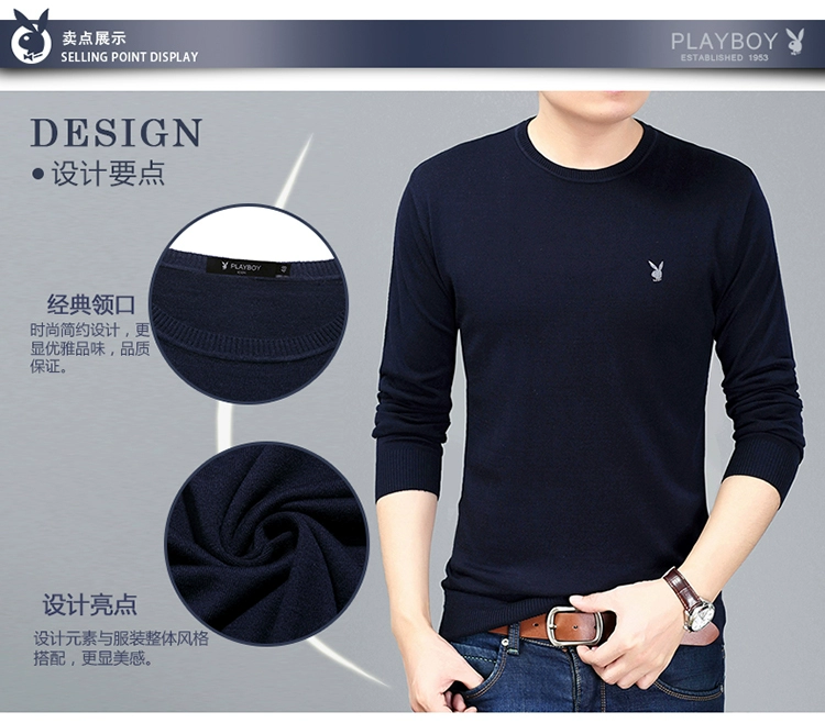 Mùa xuân và mùa thu nam tay dài áo thun cotton cổ tròn phần len mỏng Phiên bản Hàn Quốc của xu hướng bên ngoài mặc áo dệt kim chạm đáy