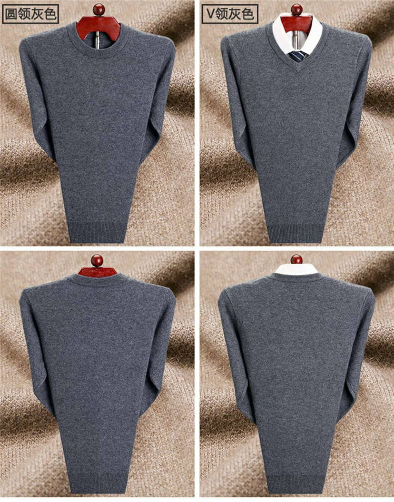 Áo len cashmere mùa đông nam v-cổ dày trung niên kinh doanh áo len cổ tròn cha mặc áo len màu trung niên rắn áo có cổ