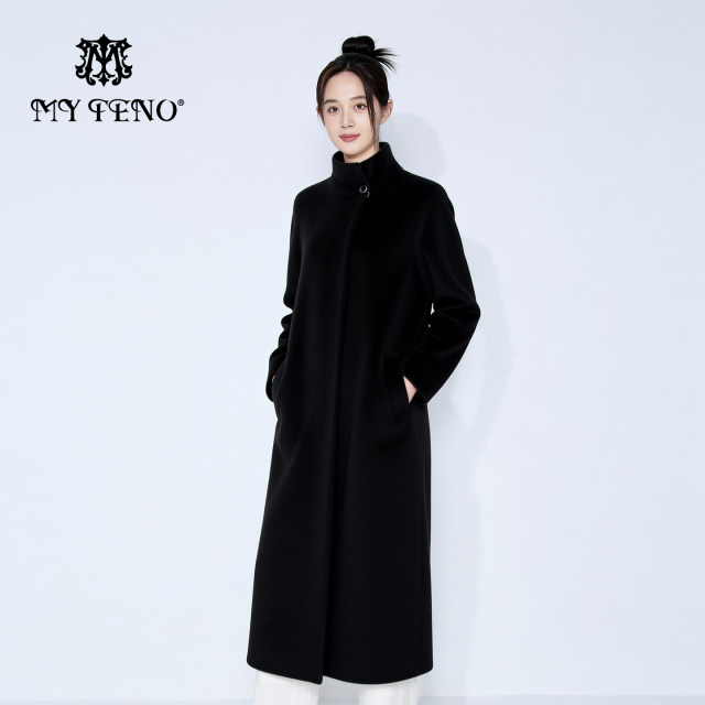 马天奴2025新款绵羊毛混羊驼毛呢大衣长款立领外套廓形保暖时尚女