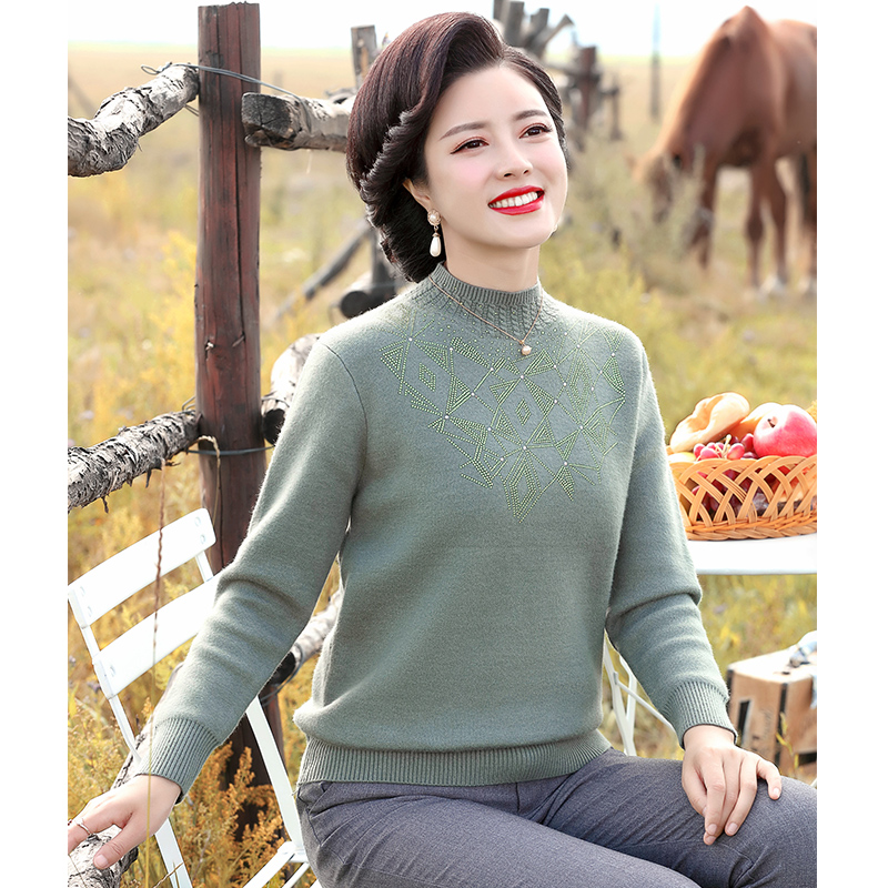 mother plus veet thi sweater middle-aged female spring and autumn clothes warm wool bottoming shirt middle-aged and elderly western style knitted top