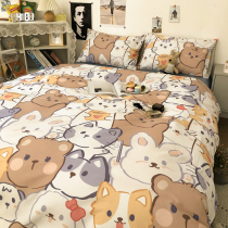 Cute cartoon cat twill cotton four-piece cotton quilt cover sheets 1 5M1 8 meters bedding