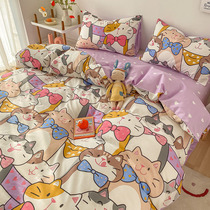 Cute bow tie cat cartoon cotton four-piece quilt cover sheets bed hats 1 5M1 8 meters cotton bedding