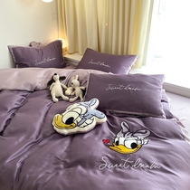 Girl Heart Princess Duck Double Side 60 Tencel Four Piece Set Cartoon Ice Silk quilt cover Silky Nude Sleeping Bedding