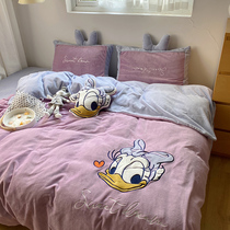 Girl heart Princess duck cartoon autumn and winter thickened milk velvet warm four-piece flange coral velvet bedding