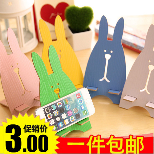Korea Creativity Mobile Phone Seat Cute Jailbroken Rabbit Cell Phone Rack Rabbit Owl Wooden Frame
