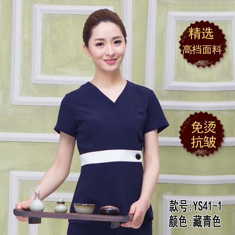 Fannicebeauty Beauty Salon Workwear Sức khỏe salon làm đẹp workclothes mùa xuân / mùa hè tay áo quần phù hợp với căng