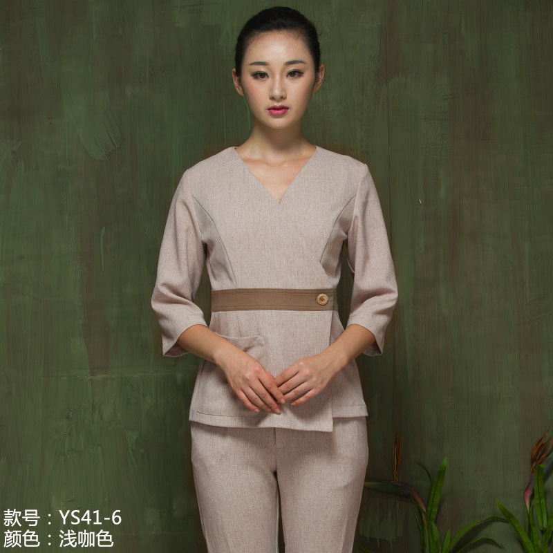 Fannicebeauty Beauty Salon Workwear Sức khỏe salon làm đẹp workclothes mùa xuân / mùa hè tay áo quần phù hợp với căng