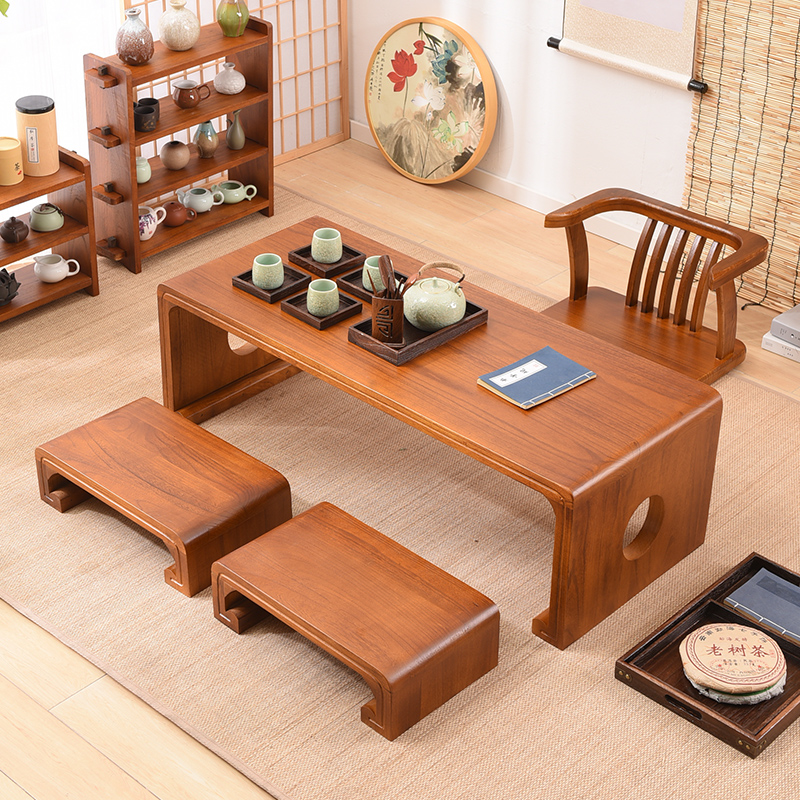 Simple Japanese simple solid wood kiriaki tatami table computer desk bay window tea table Guoxue table floor tea table long table