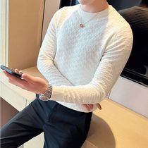 Autumn Winter Sretch Jacquard Woven O-Neck Sweater Mens Waf
