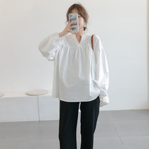 Pregnant womens long sleeve shirt spring and autumn 2021 autumn new autumn High Fashion Net Red large size shirt