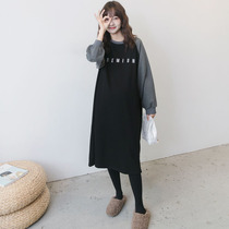 Pregnant women sweater long plus velvet thickened 2021 autumn and winter warm Korean fashion large size tide mother dress