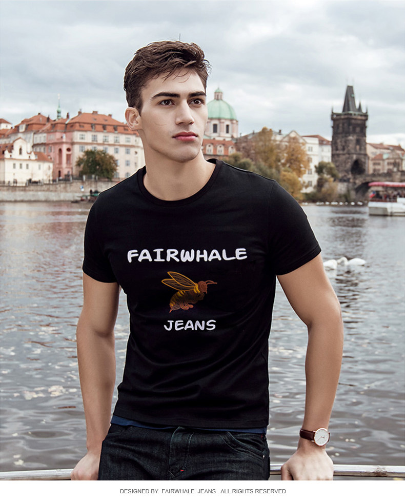 Mark Fairwhale 马克华菲 纯棉 蜜蜂刺绣 男式短袖T恤 天猫优惠券折后￥88包邮（￥138-50）2色可选