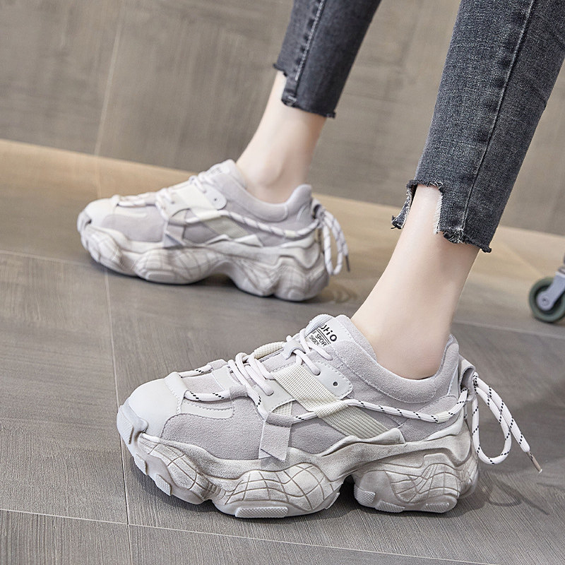 Tide brand thick-soled daddy shoes women's 2022 new autumn and winter plus velvet all-match heightening retro fried street sports and leisure shoes