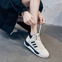 Tide brand high-top white shoes womens 2022 new autumn and winter leather all-match hot style thick-soled sports casual flat shoes