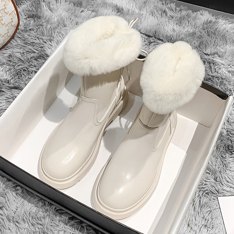 Korean tide small fragrance white snow boots female skin skid high cylinder cotton shoes plus thickening and warm little boots