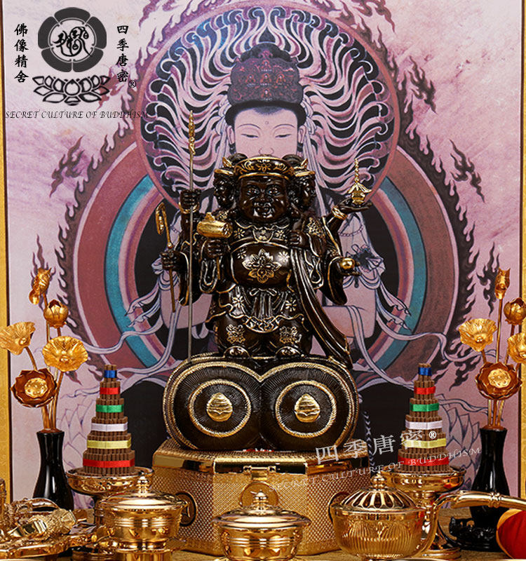 四季唐密 真言宗佛像 铜雕木雕制造 三面大黑天财神 纯铜描绘描金-阿里巴巴